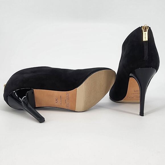 Jimmy Choo Black Suede Ankle Booties with Gold Zipper | Women’s 34.5 (US 4.5) - Picture 10 of 15